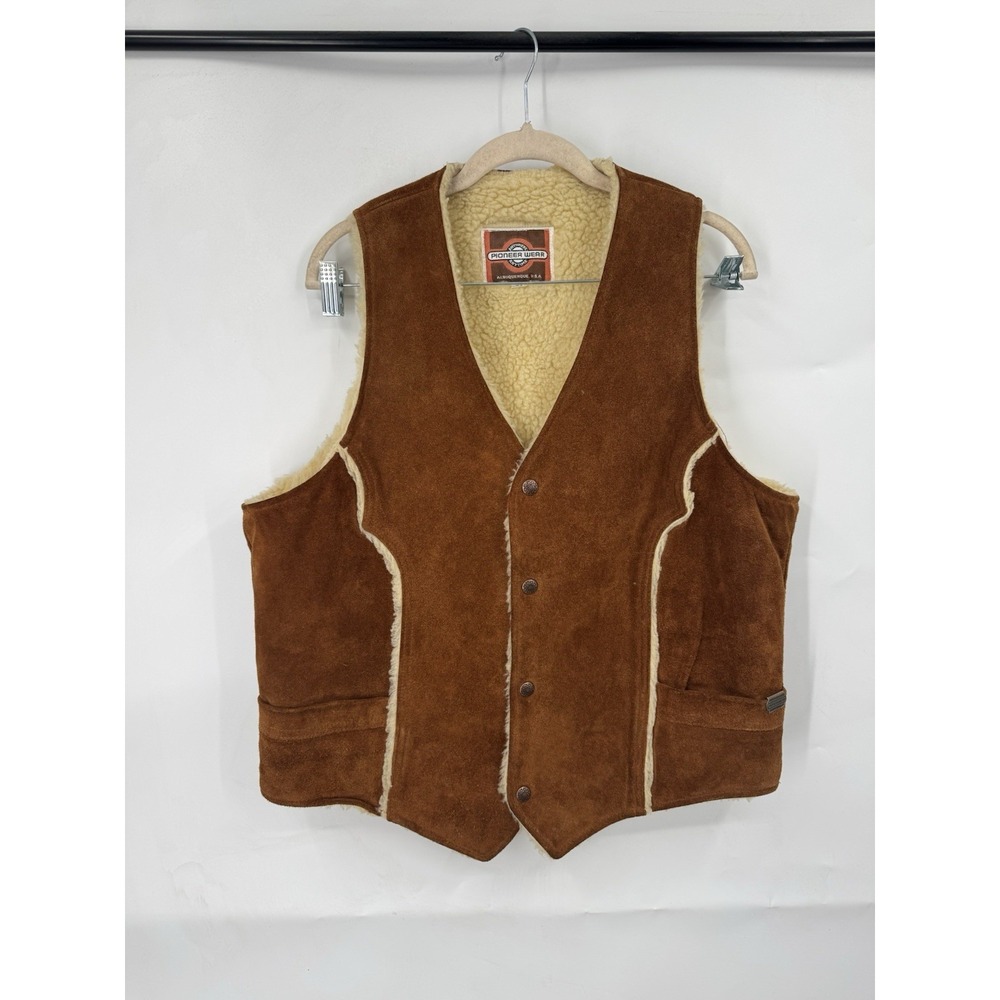 Pioneer Wear 100% Suede Leather Sherpa Lined Vest Women 44/L Brown Western Rodeo